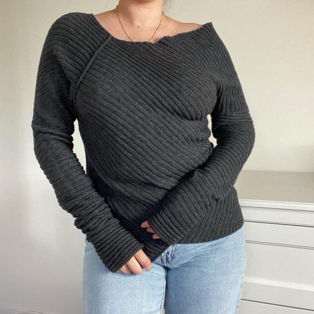 Free people Ribbed Off-Shoulder Women's Sweater - Charcoal